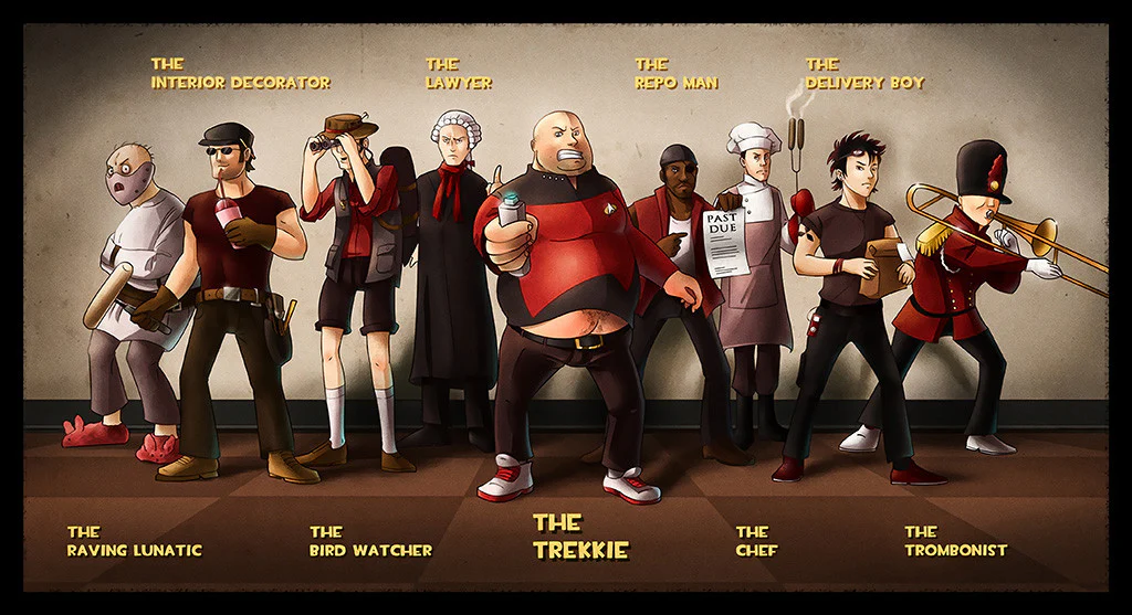 Karakter Team Fortress 2 lengkap dengan peran offense, defense, dan support