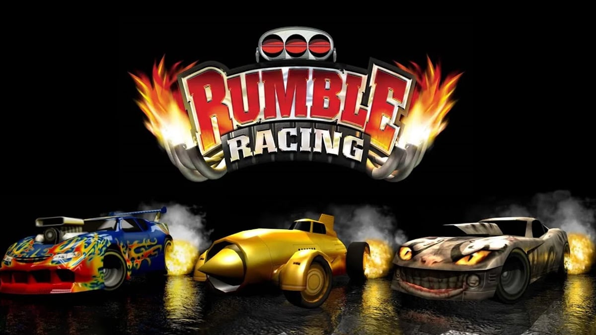 Screenshot gameplay NASCAR Rumble PS1, game balap arcade ikonik yang penuh power-up. Mengenang nostalgia game klasik EA.