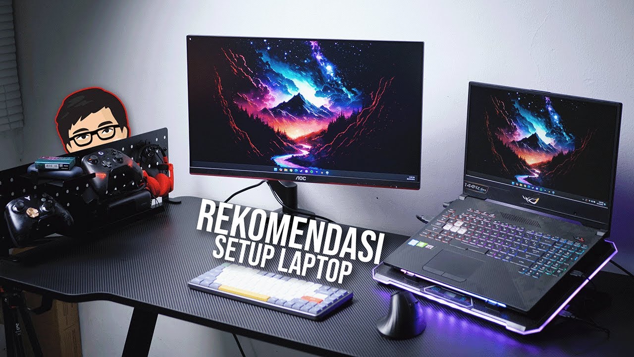 Desk Setup Laptop Minimalis dan Hemat Desk setup laptop minimalis dengan lampu LED dan aksesoris hemat