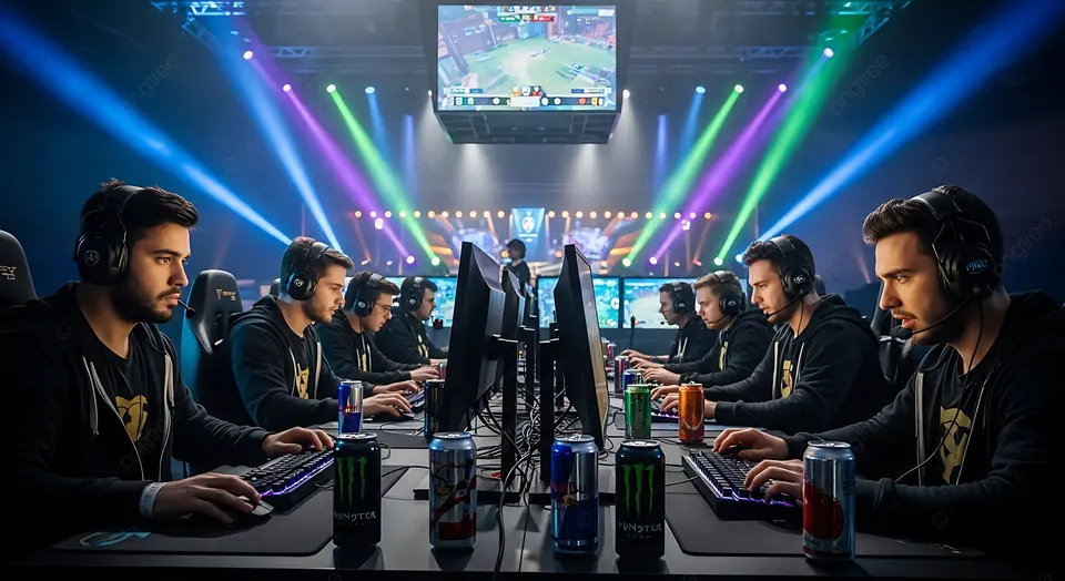 Dua tim esports profesional bersaing sengit di arena permainan dengan strategi dan skill tinggi