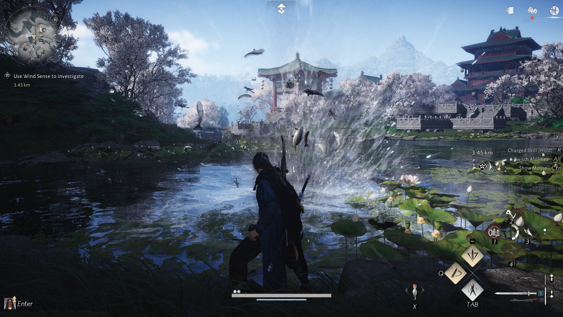 Dunia fantastis dalam game RPG Where Winds Meet dengan pemandangan pegunungan dan angin berhembus