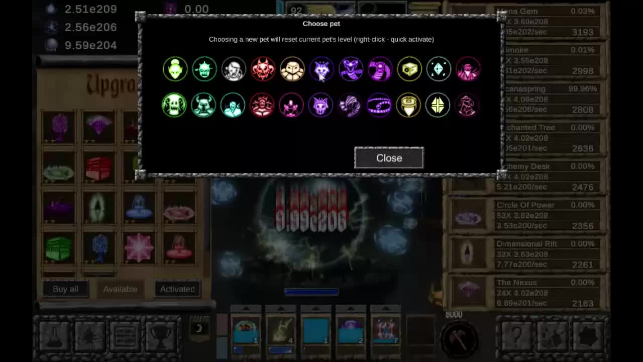 Tampilan gameplay Idle Wizard RPG idle dengan karakter penyihir.