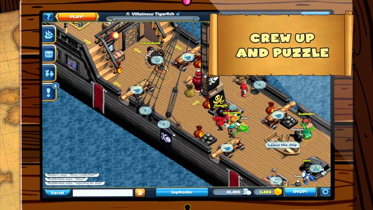 Kapal Bajak Laut Puzzle Pirates Kapal bajak laut berlayar di lautan dalam game Puzzle Pirates