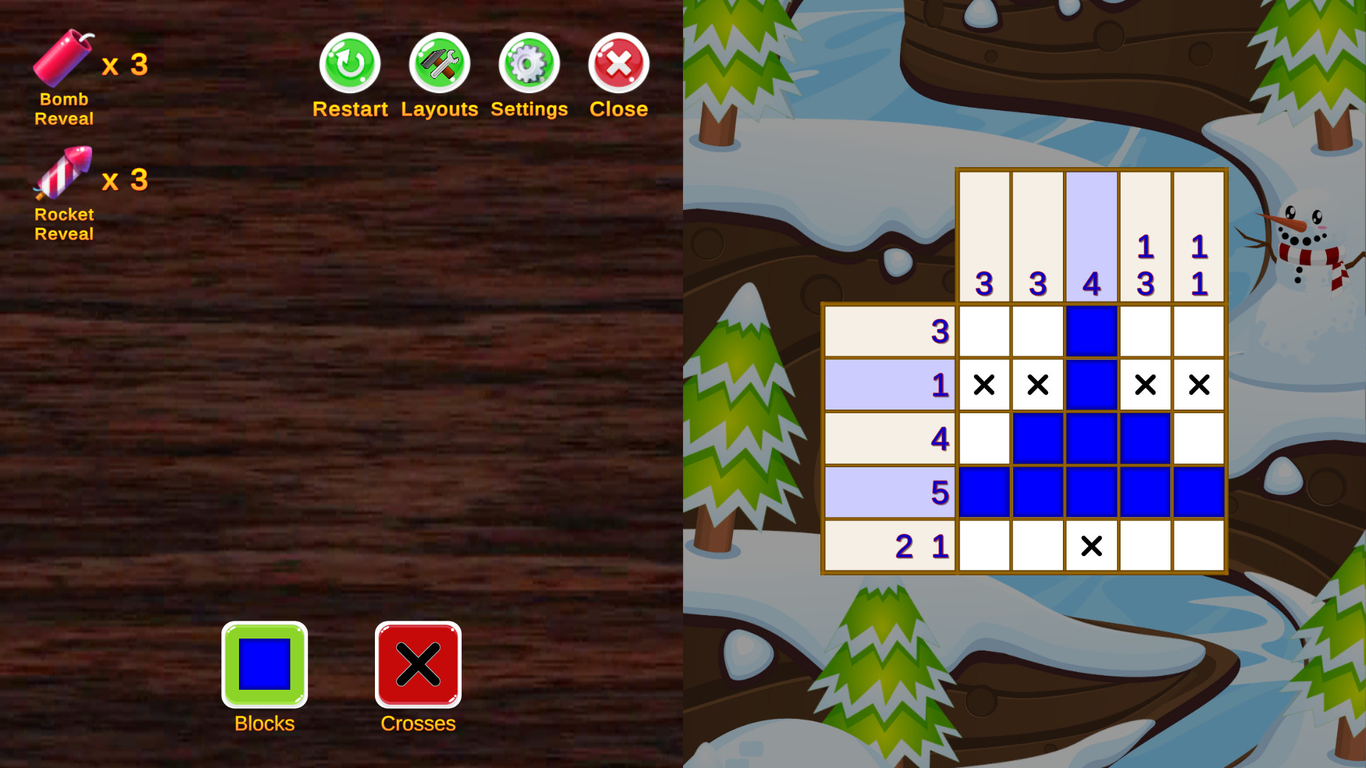 Screenshot gameplay Nonogram Kingdom level pemula dengan pola pixel yang jelas