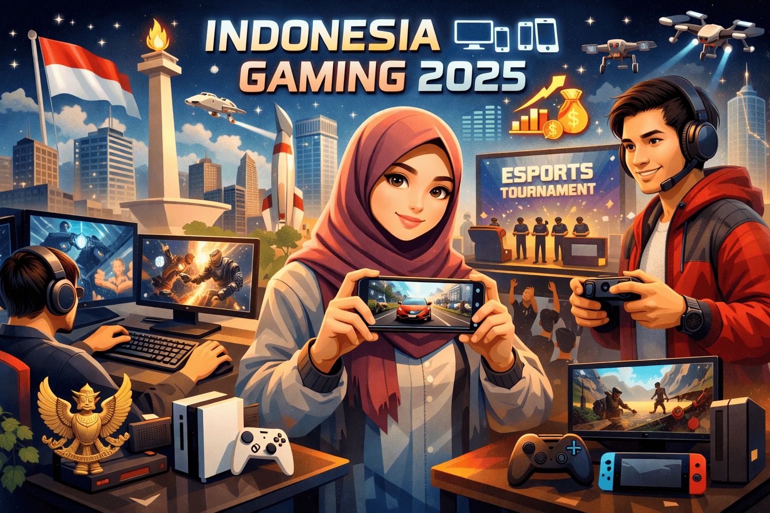 Pertumbuhan Industri Game Indonesia 2025 Grafik pertumbuhan industri game Indonesia 2025 dengan tren mobile gaming dan esports