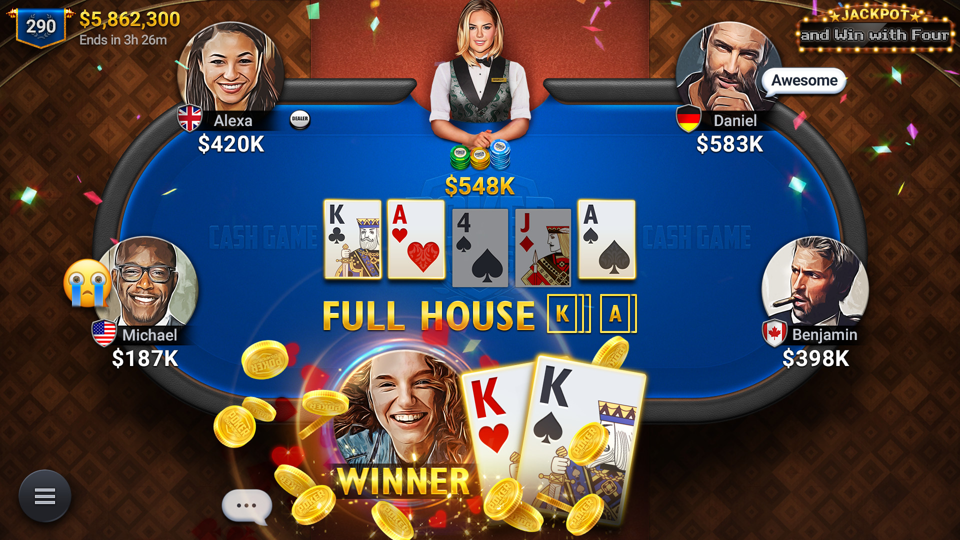 Pemain poker sedang bermain di turnamen Poker Championship 2026