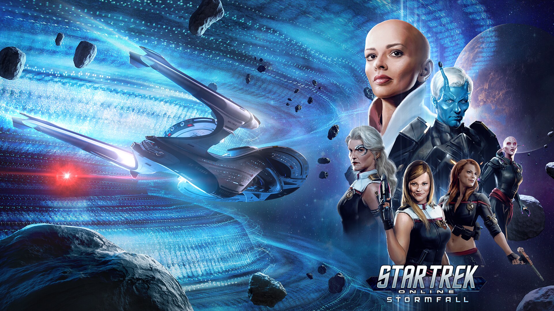 Kapal luar angkasa Star Trek Online dengan desain futuristik siap bertempur di galaksi
