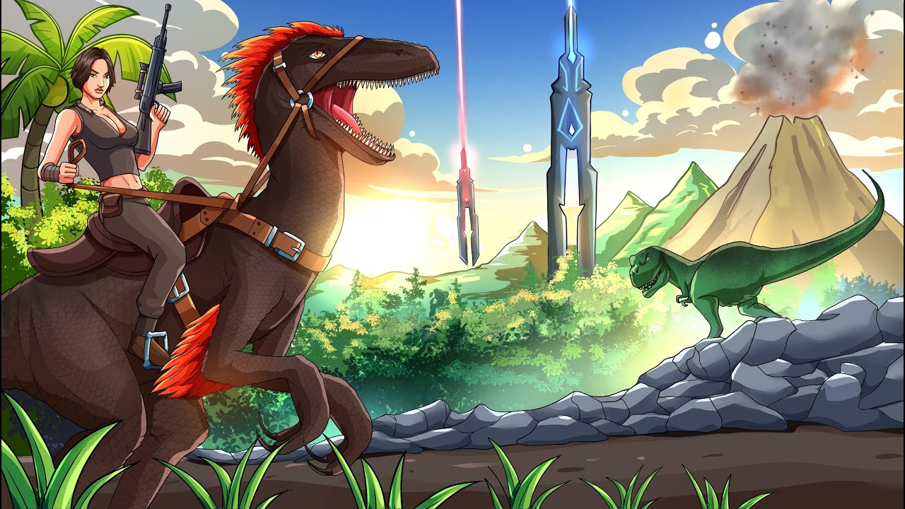 Pemain sedang menjinakkan T-Rex di game ARK Survival Evolved