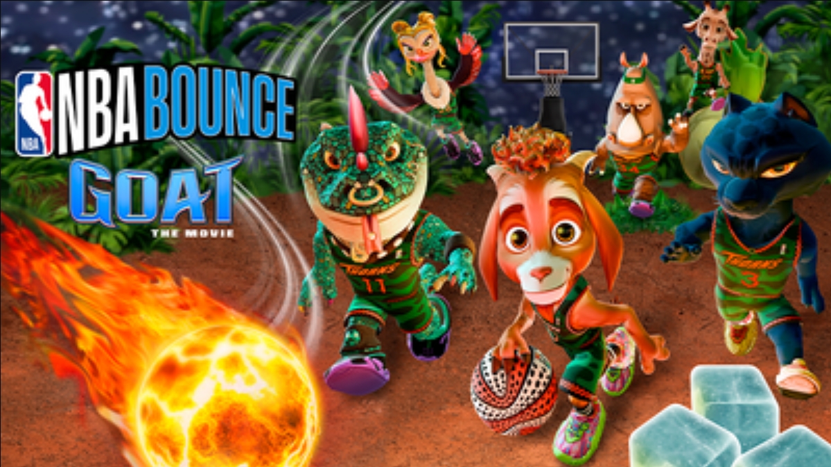 tampilan gameplay NBA Bounce dengan bola basket memantul ke ring