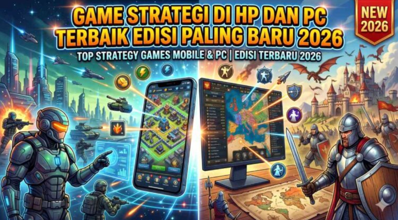 Ilustrasi teknologi game modern dengan VR headset, AI, dan cloud gaming dalam industri esports digital