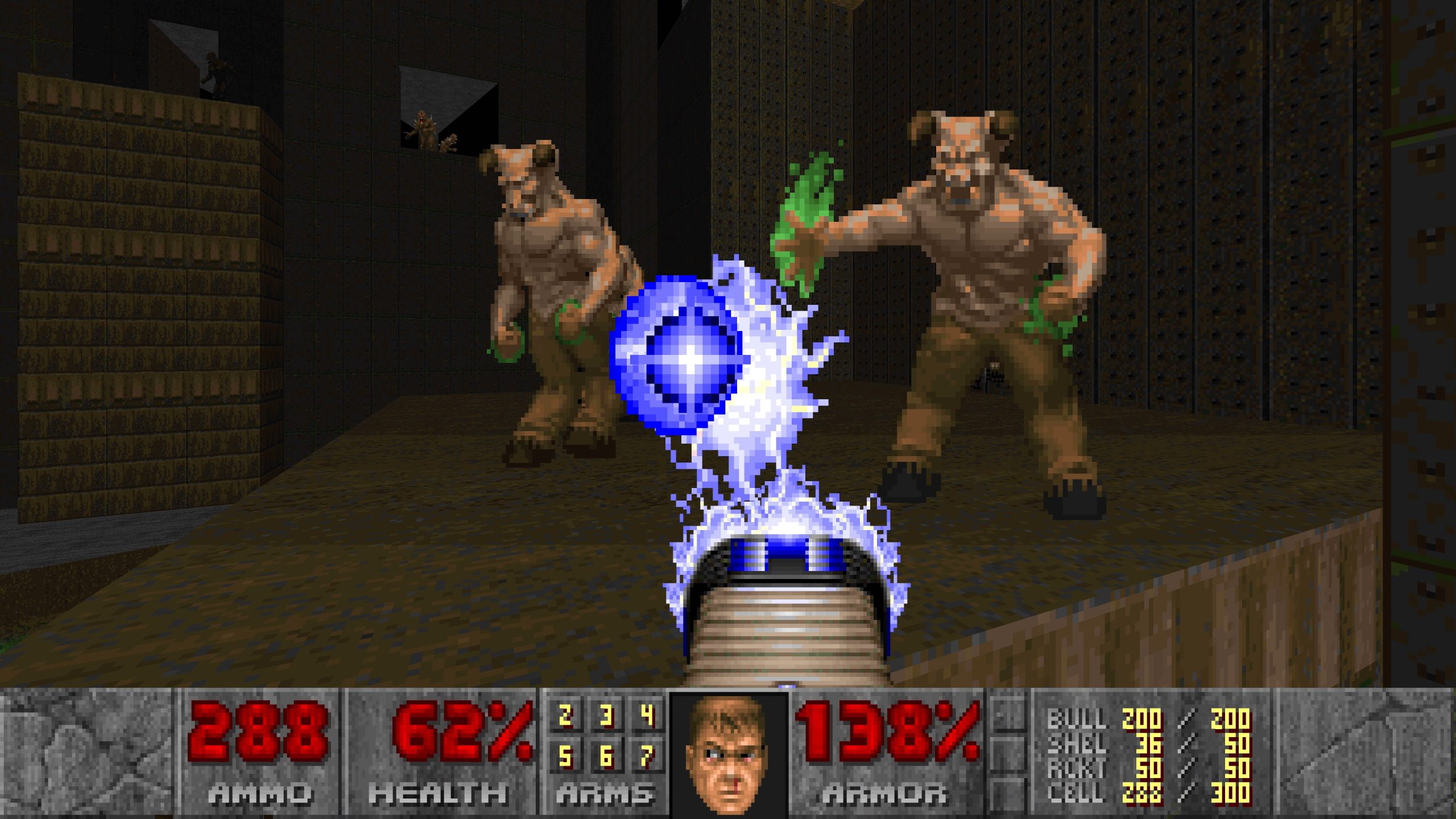 doom-plus-doom-ii-enhanced-gameplay-ruanggaming Karakter Doomguy melawan monster di DOOM + DOOM II versi terbaru.