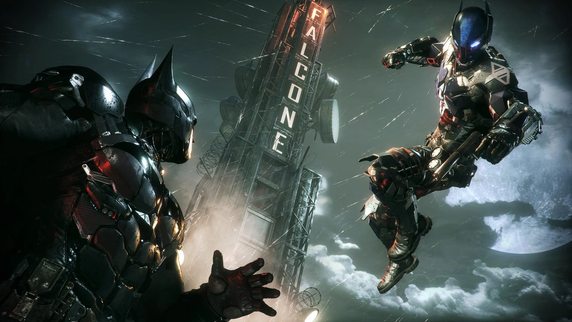 Batman Arkham Knight Gotham City Night Battle Batman Arkham Knight sedang bertarung di Gotham City saat malam hari