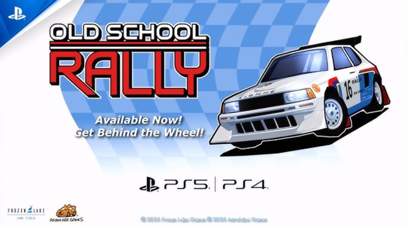 Old School Rally menampilkan mobil rally klasik melaju di lintasan tanah dengan grafis retro bergaya low poly