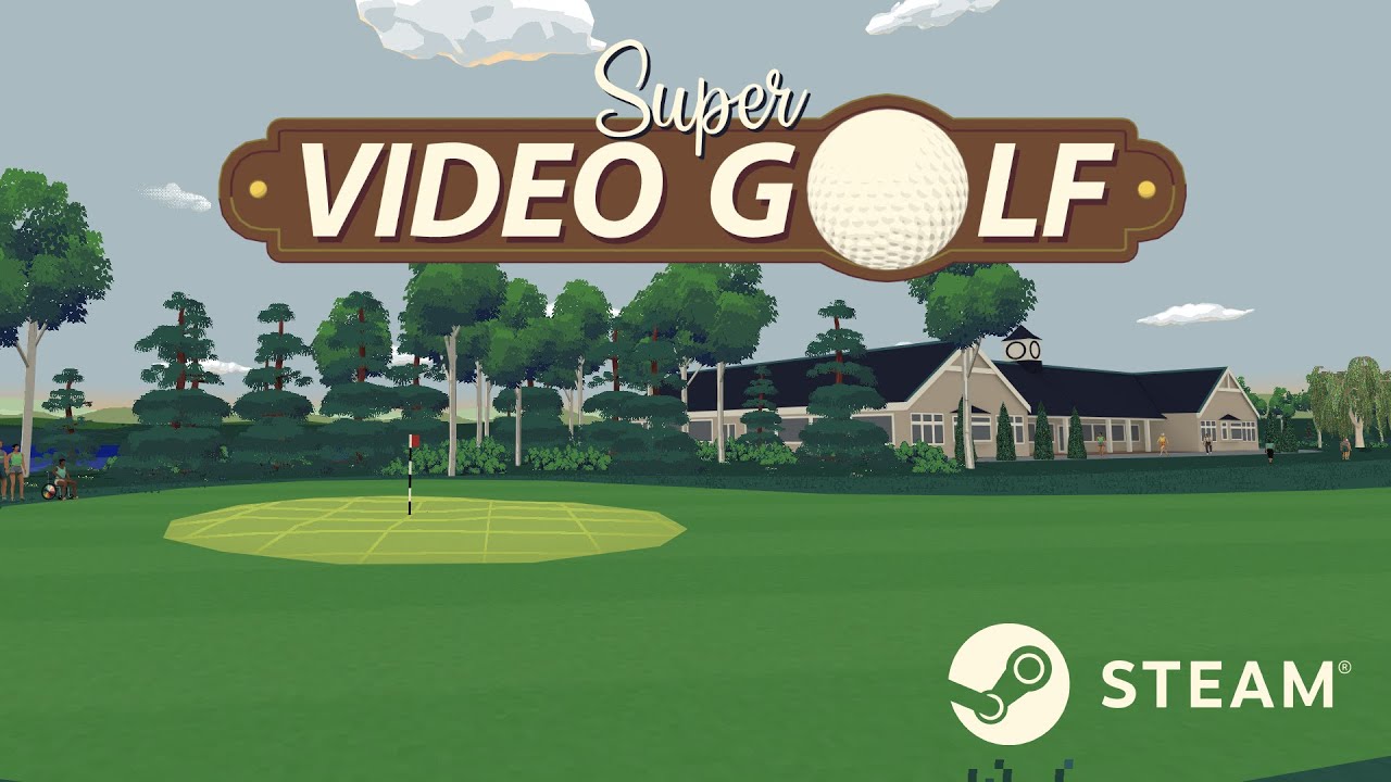 Super Video Golf menampilkan gameplay golf multiplayer dengan grafis warna-warni dan lapangan golf kreatif.