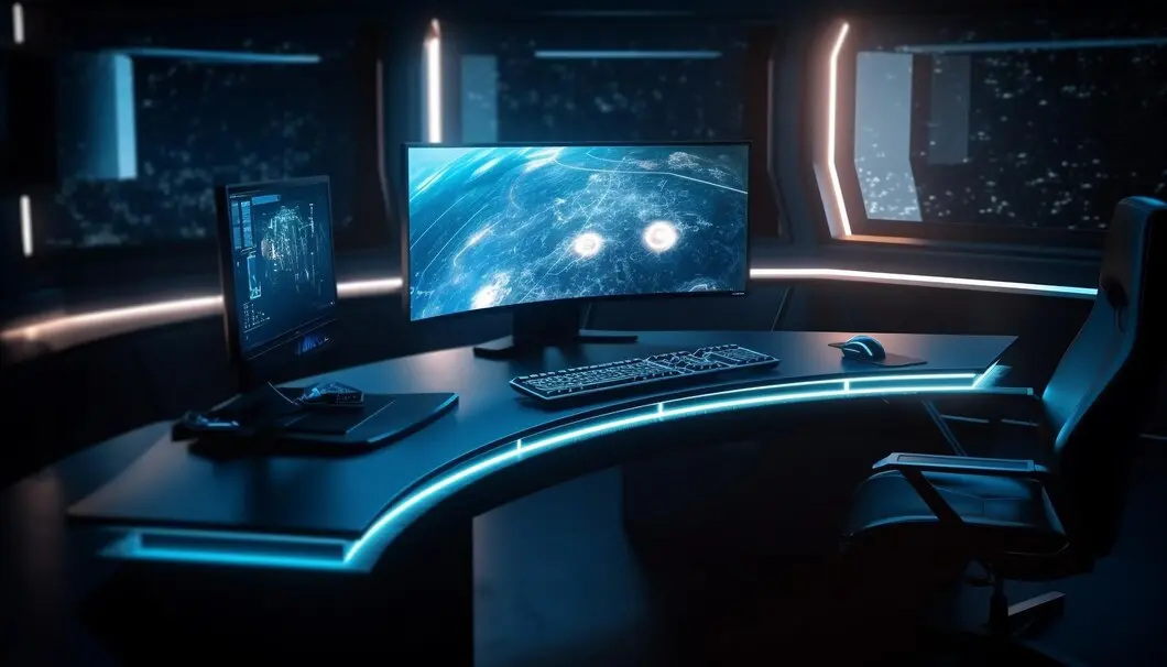 Setup Aksesoris Gaming Modern untuk Gamer Profesional Aksesoris gaming modern berupa keyboard mouse headset dan perlengkapan setup gamer