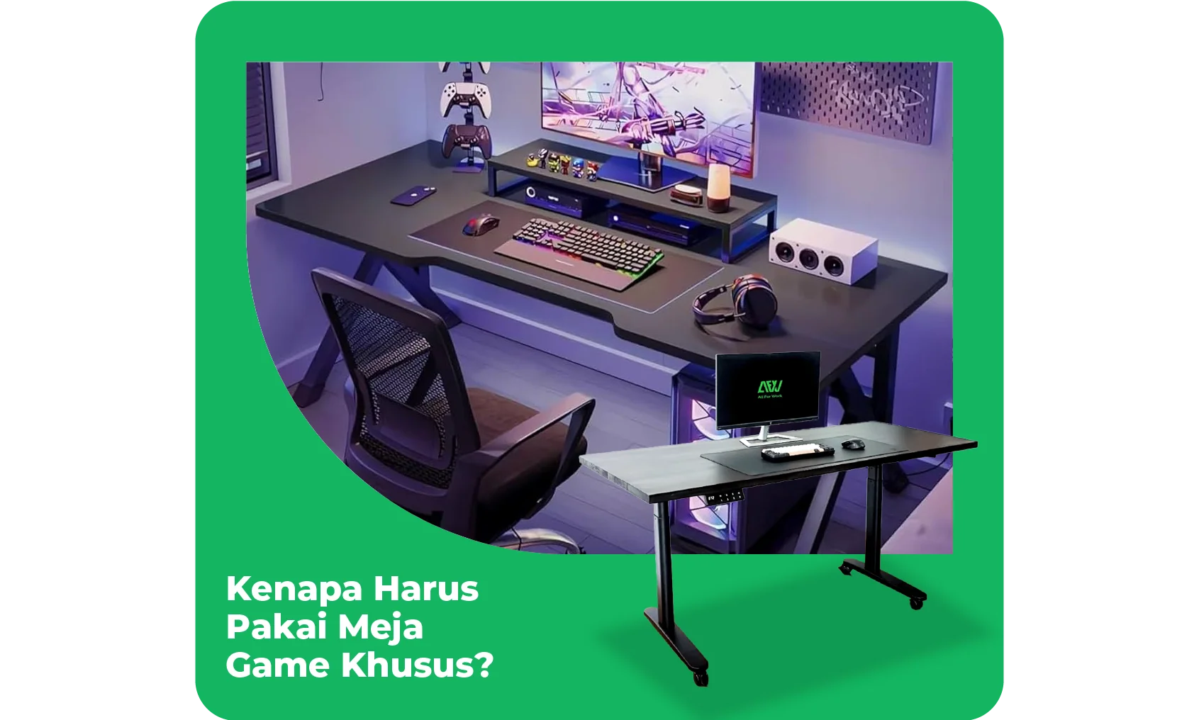 Aksesoris gaming terbaru berupa keyboard mouse headset dan monitor untuk setup gamer